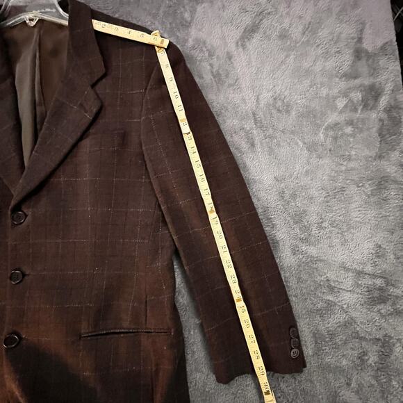 Giorgio Armani Le Collezioni Wool Windowpane Blazer Brown 40R Italy Vintage - Picture 5 of 16